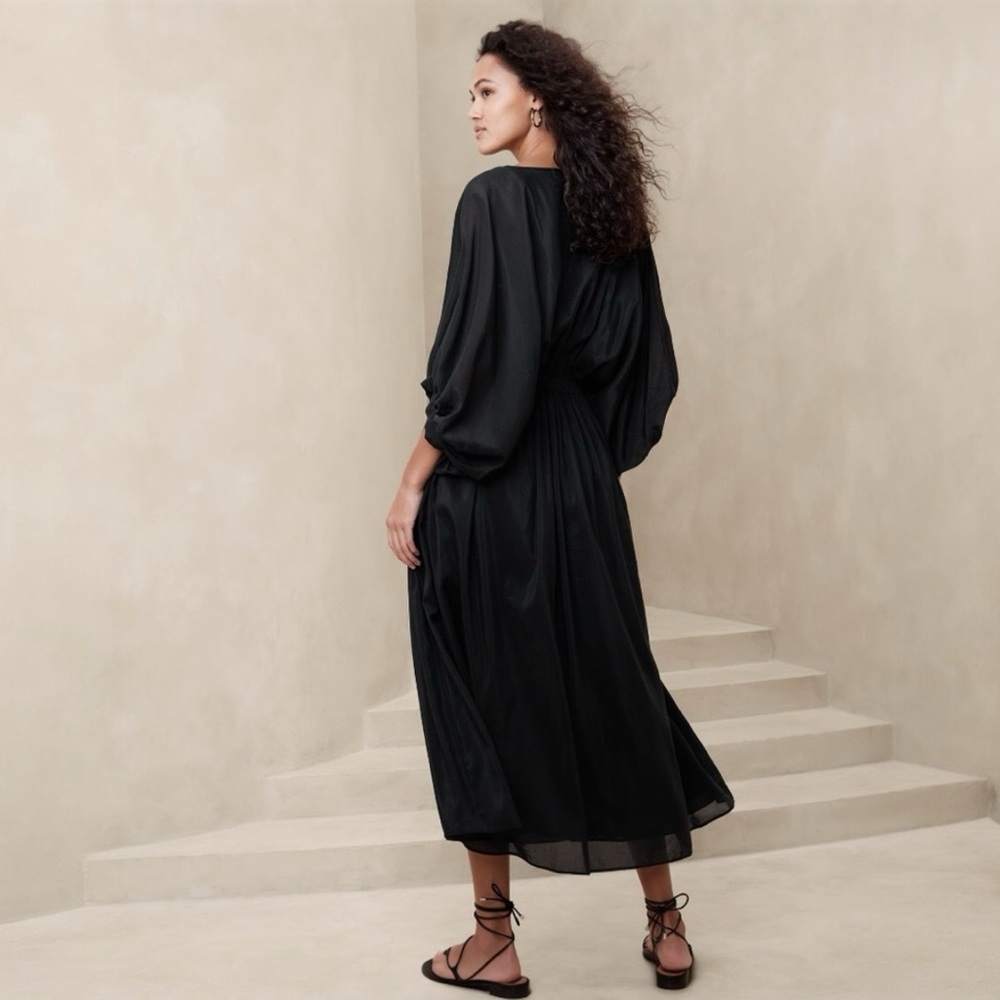 Banana Republic Eliana Cotton Silk Black Full Sleeve Dress Size Small - Picture 4 of 14
